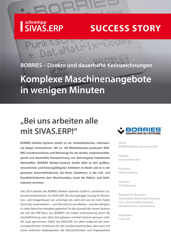 Die BORRIES Markier-Systeme GmbH setzt auf SIVAS.ERP