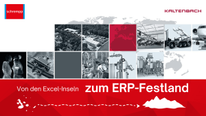 Zu sehen sind die Produkte unseres Kunden Maschinenbau Kaltenbach GmbH und der Titel von den Excel-Inseln ins ERP-Festland